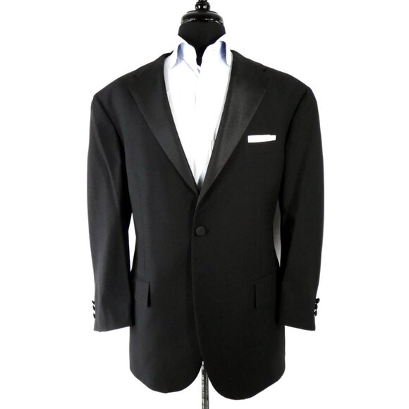 Polo Ralph Lauren Tuxedo Suit Men’s Black Wool Grosgrain Satin Lapel 48 Italy - Picture 2 of 15